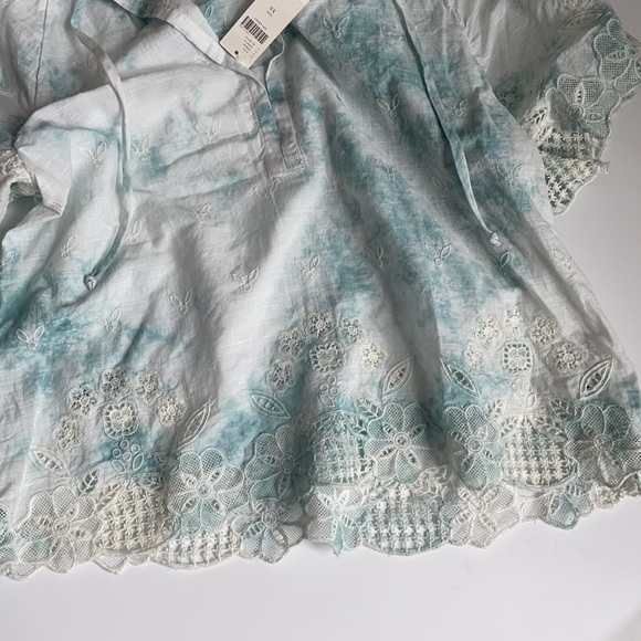 Anthropologie Blue Tie Dye Embroidered Top sz XS - Picture 10 of 10